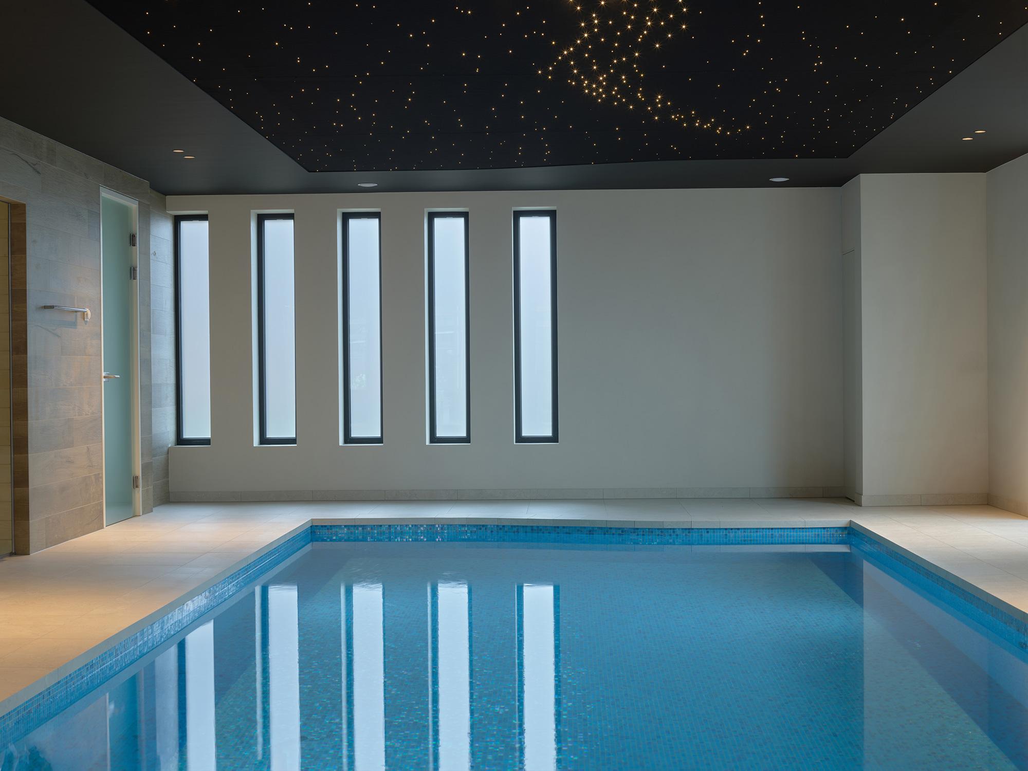 Indoor swimming pool with Acosorb starry acoustic ceiling