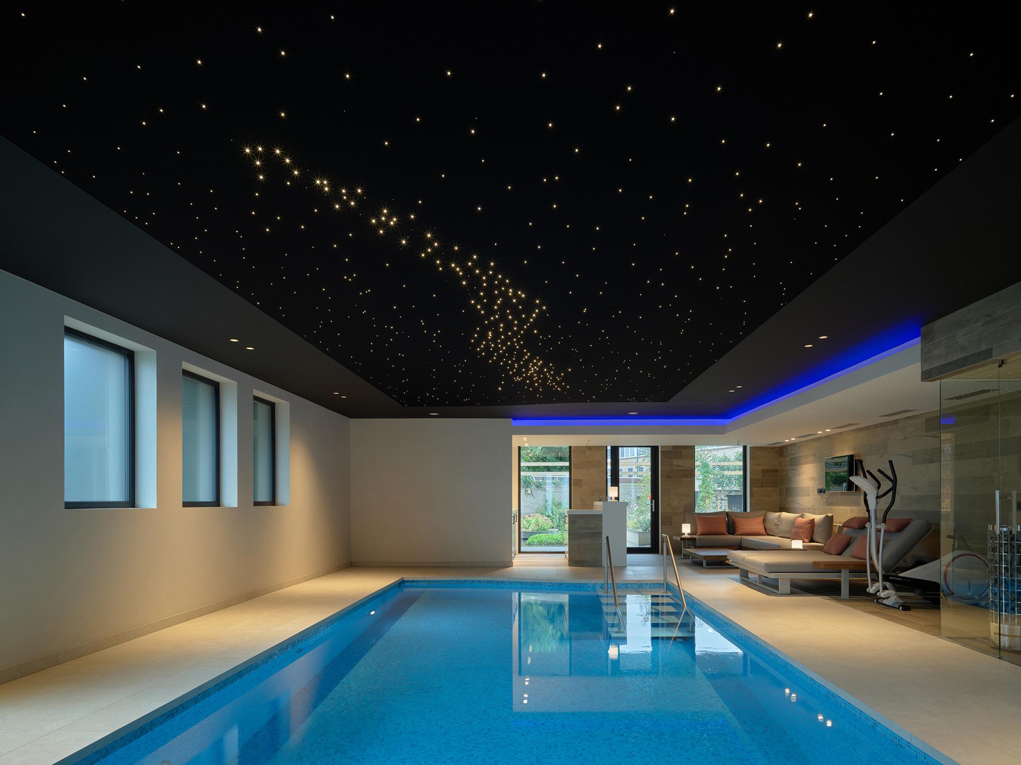 Indoor swimming pool with Acosorb starry acoustic ceiling