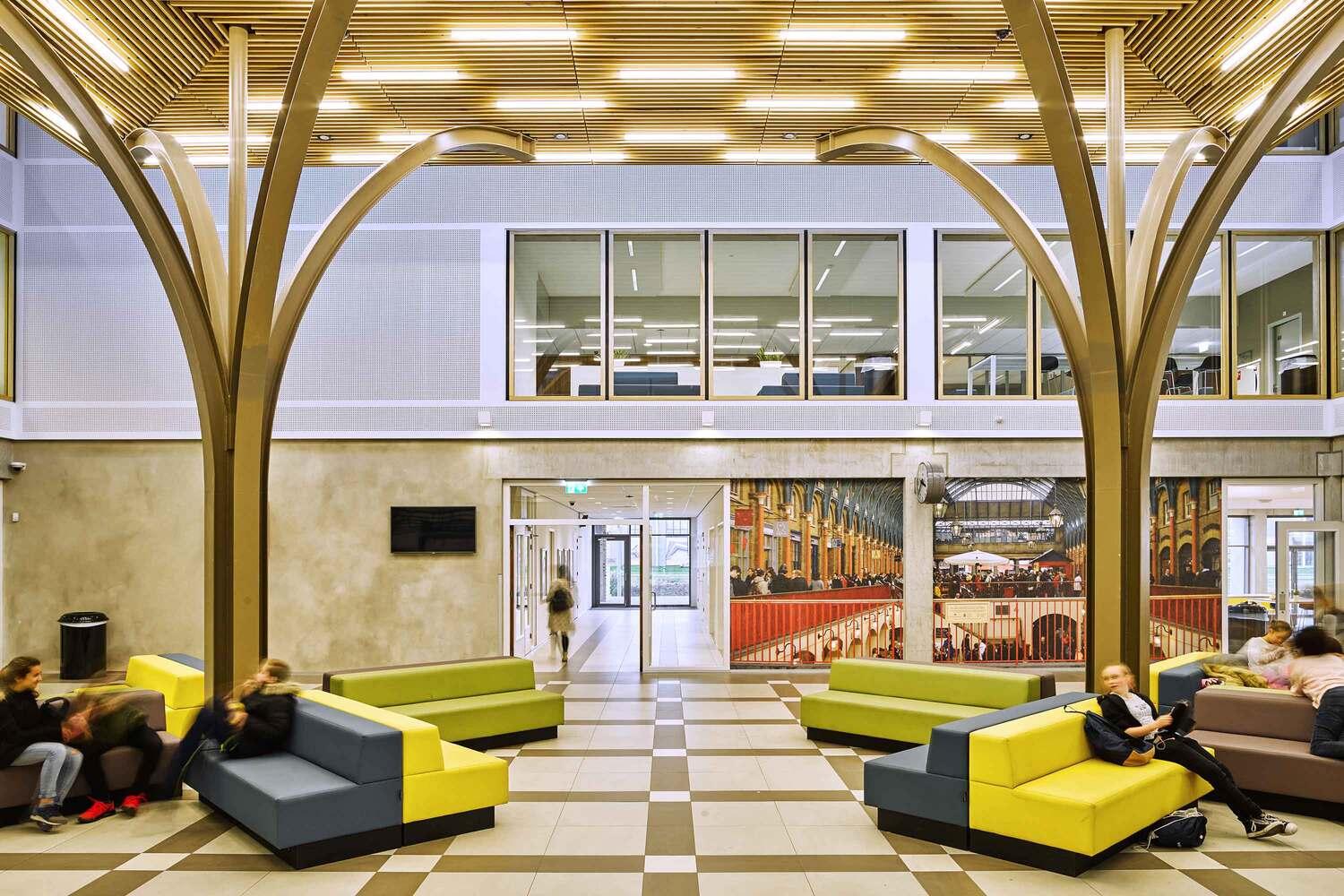 School interior with improved acoustics using Acosorb’s acoustic plaster solution